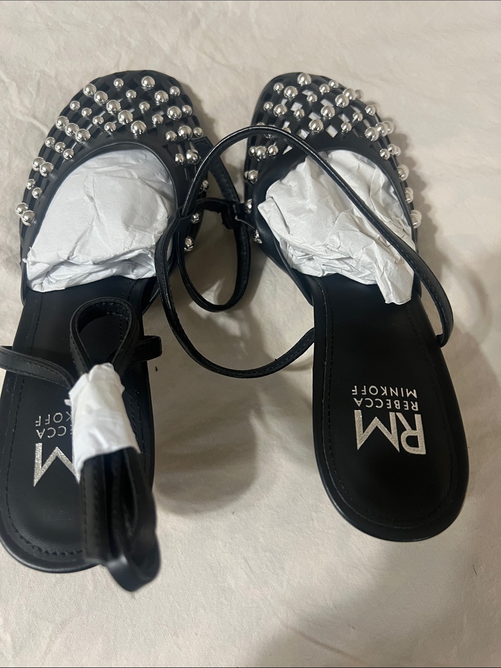 Rebecca Minkoff Black Studded Ankle-Strap Flats